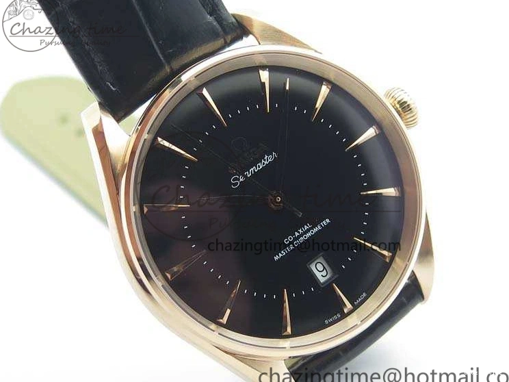 0509 Sophisticated Seamaster Edizione Venezia RG Best Edition Black Dial On Leather Strap A 8125
